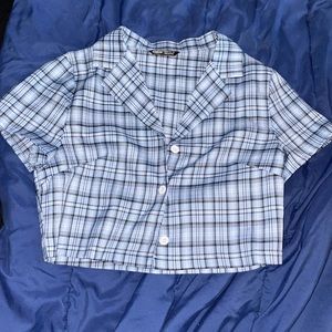 light blue plaid crop top, size XS